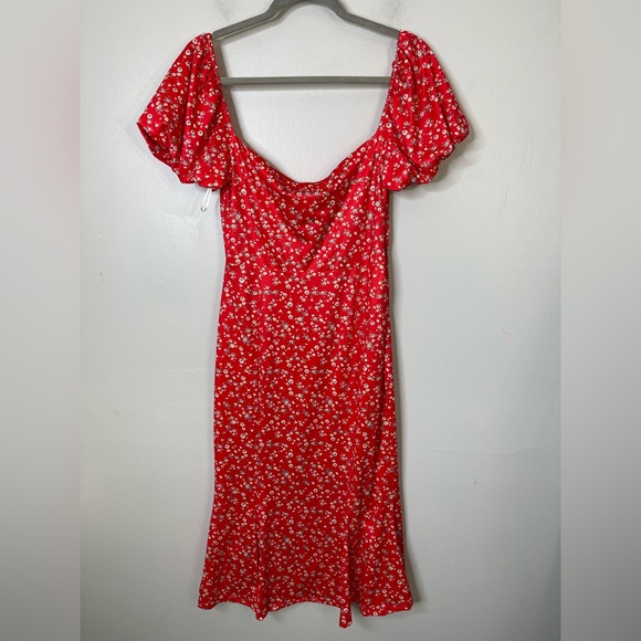 LAIT Collection NWT Red Floral Sweetheart Babydoll Puff Sleeve Midi Dress M - Picture 5 of 8